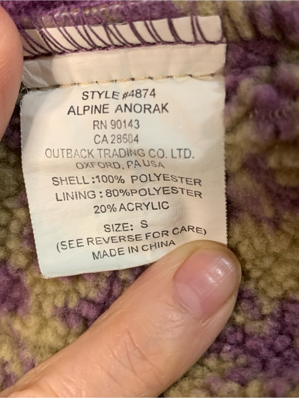 Outback Trading Co Alpine Anorak jacket Women’s S purple fleece floral lined - Picture 4 of 10